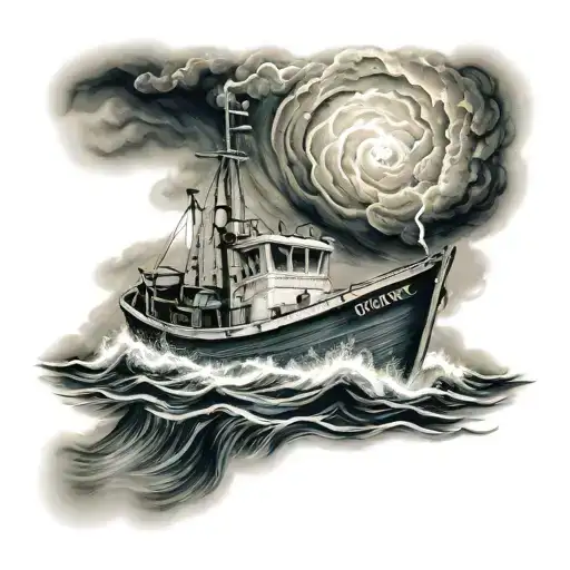 Small Fishing Boat Coming Out Of A Storm Into Light