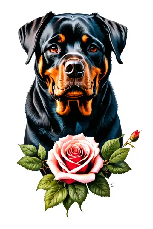 Rottweiler With Skulls And Rose Growing Dim Illuminated