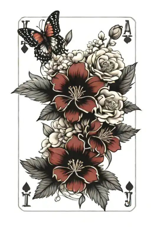 Japanese Flowers With Children Playing Cards