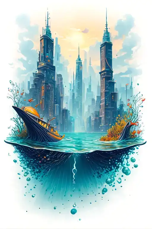 Underwater City Skyline In The Background