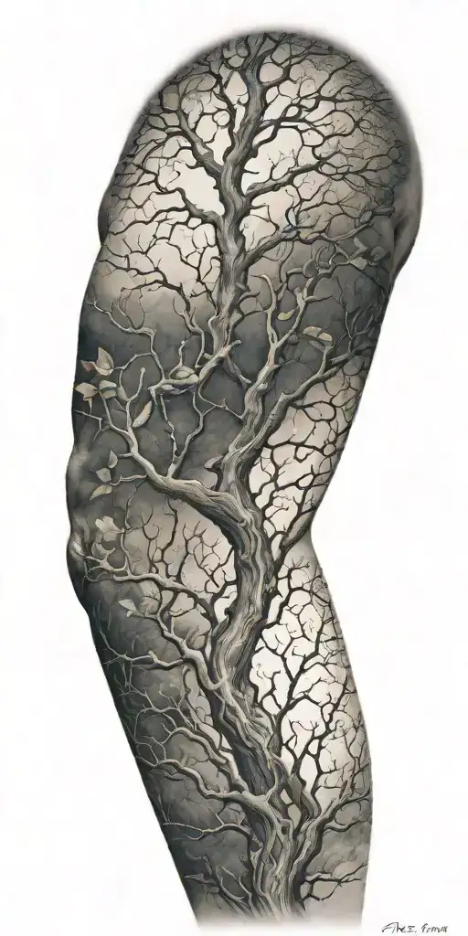 Nature Inspired Sleeve Tattoo Depicting Veins Transforming