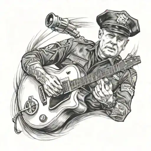 A Realistic Portrait Of A Police Officer Playing A Guitar