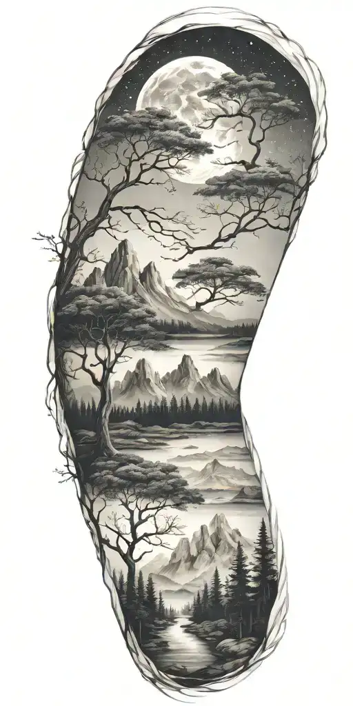 Trees And Mountains Flowing Into The Sky And Space