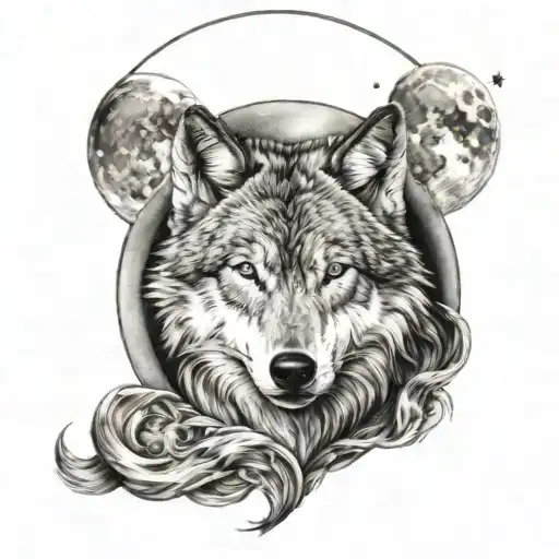 Wolf And Moon Intertwined