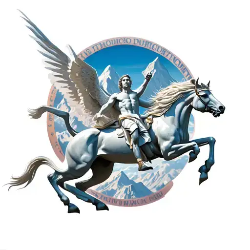 Hercules On Pegasus With Mount Olympus On The Background