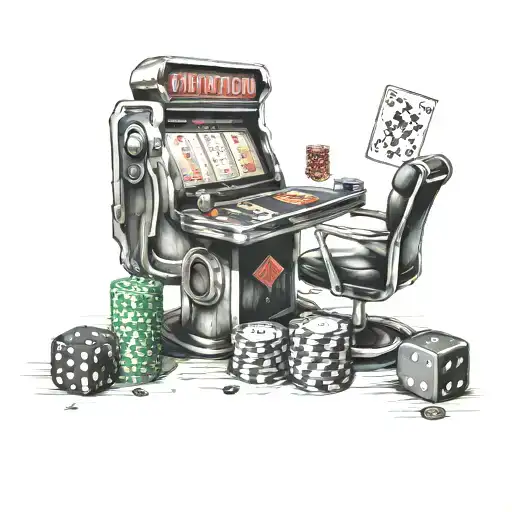 Poker Machines With Gaming Tables And Dice Intertwined