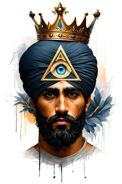 Half Face Crown Loin Illuminati Eye Sikh Worrior Sowrad
