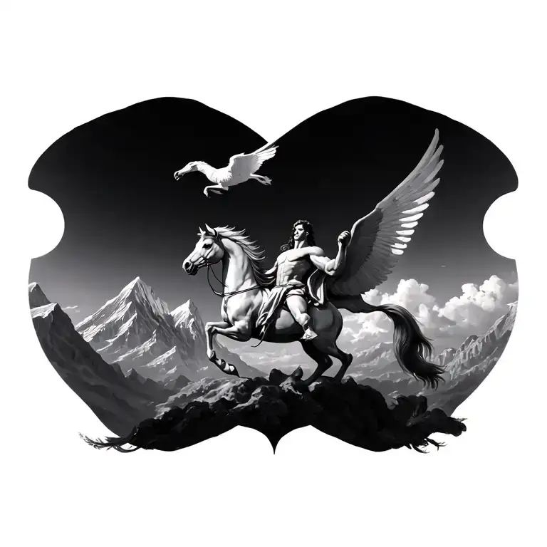 Hercules On Pegasus With Mount Olympus On The Background