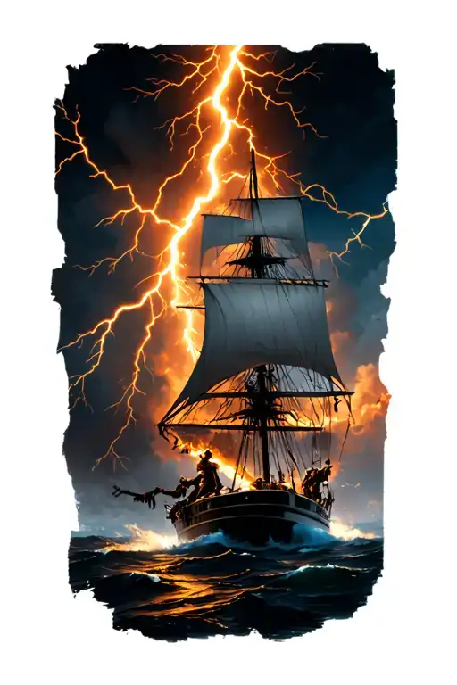 Zeus Throwing A Lightning Bolt At A Sailboat