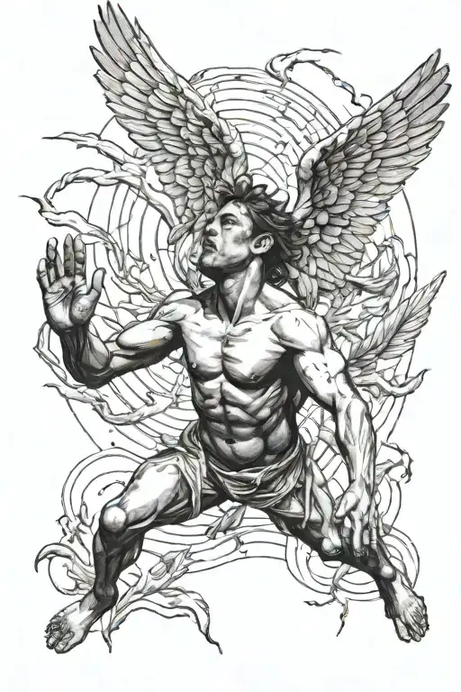Icarus Falling From The Sky Into A Pool Of Souls With Hands Reaching Out For Him