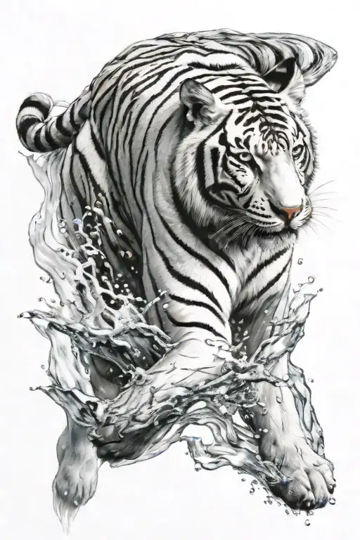 White Tiger Stepping Foward Through Water Looking Majestic Darken Everything Add More