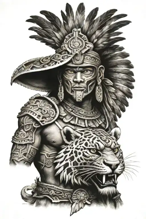 Aztec Jaguar Warrior With Quetzalcoatl Warrior Human