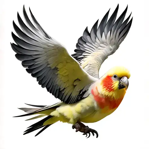 Small Cockatiel Bird With Open Wings Flying