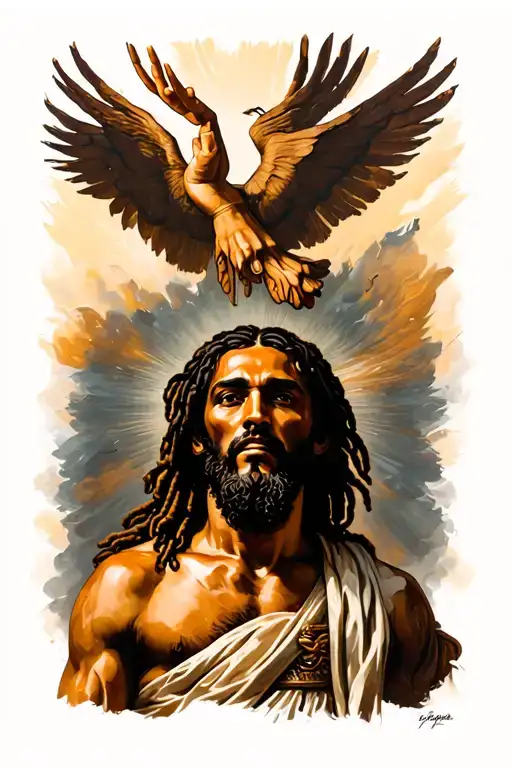 Jesus As A Black Man With Dreads Rising Into The Air