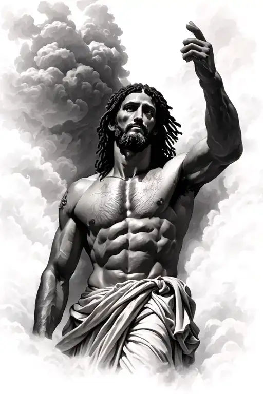 Jesus As A Black Man With Dreads Rising Into The Clouds