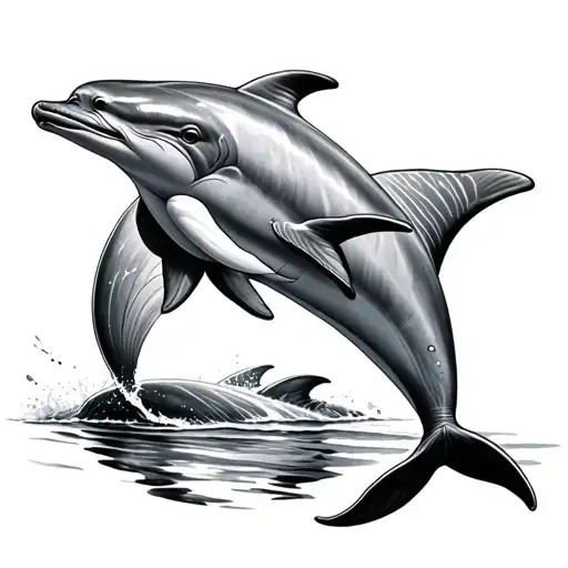 Two Dolphins Swimming Black And White Fineline
