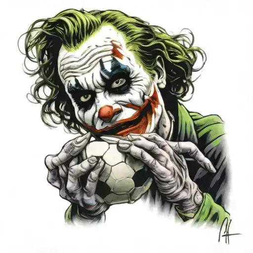 The Joker From The Movie The Dark Knight Who Spins A Soccer Ball On His Finger