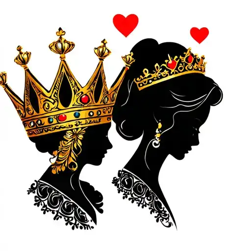 Royal Family Of A Queen And Princess With A Golden Crown Topped With Hearts