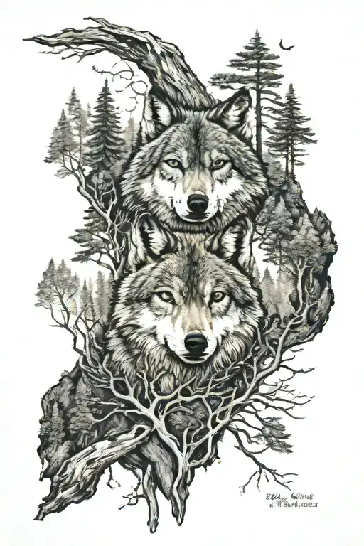 Wolf In Howling Forest Scene