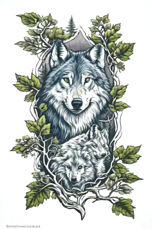 Wolf In Howling Forest Scene