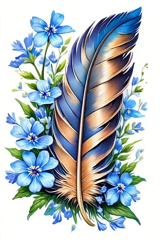 Swirly Feather With Forget Me Nots Surrounding