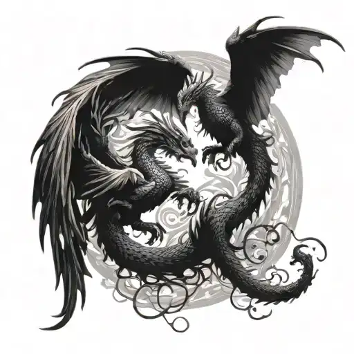 Dragon & Pheonix Entangled Fight In Air