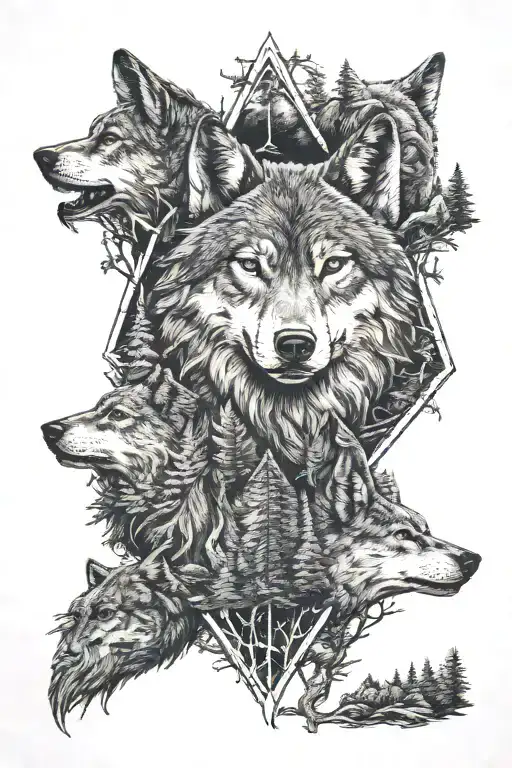 Wolf In Howling Forest Scene