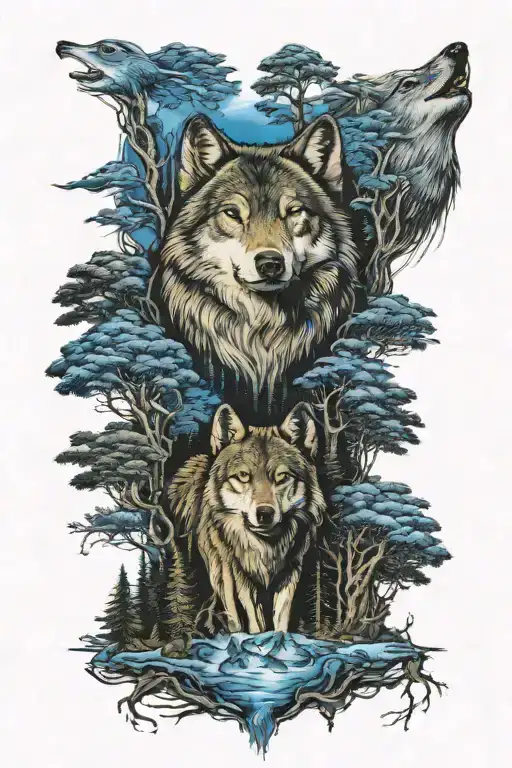 Wolf In Howling Forest Scene