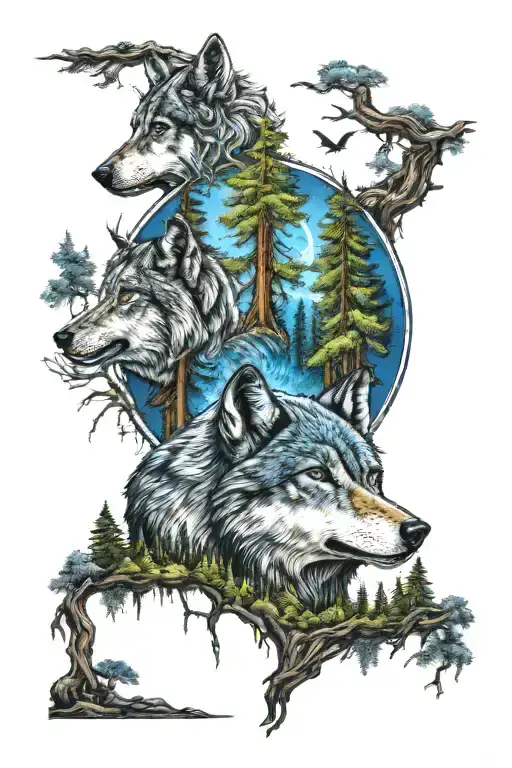 Wolf In Blue Eyes Howling Forest Scene