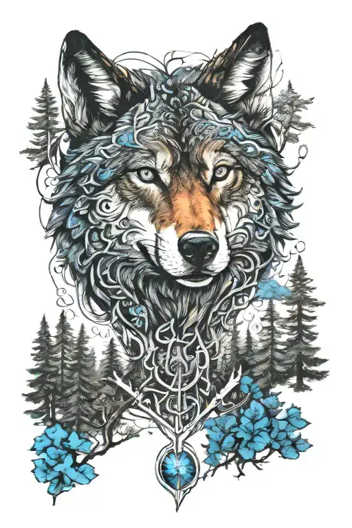 Wolf In Blue Eyes Howling Forest Scene