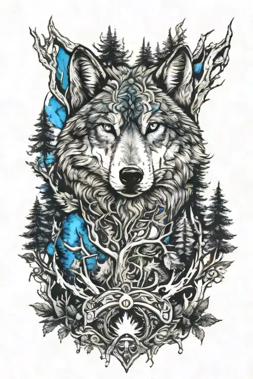 Wolf In Blue Eyes Howling Forest Scene