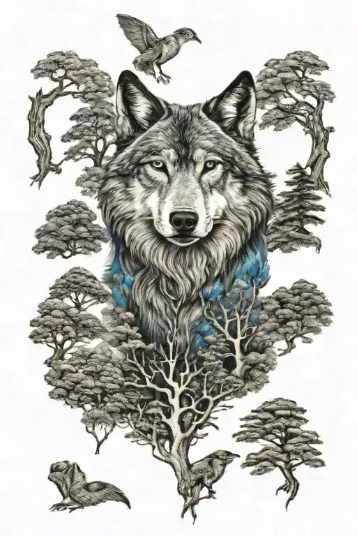 Wolf In Blue Eyes Howling Forest Scene