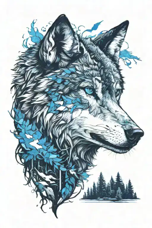 Wolf In Blue Eyes Howling Forest Scene