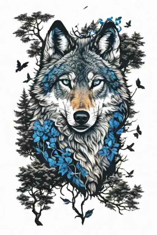 Wolf In Blue Eyes Howling Forest Scene