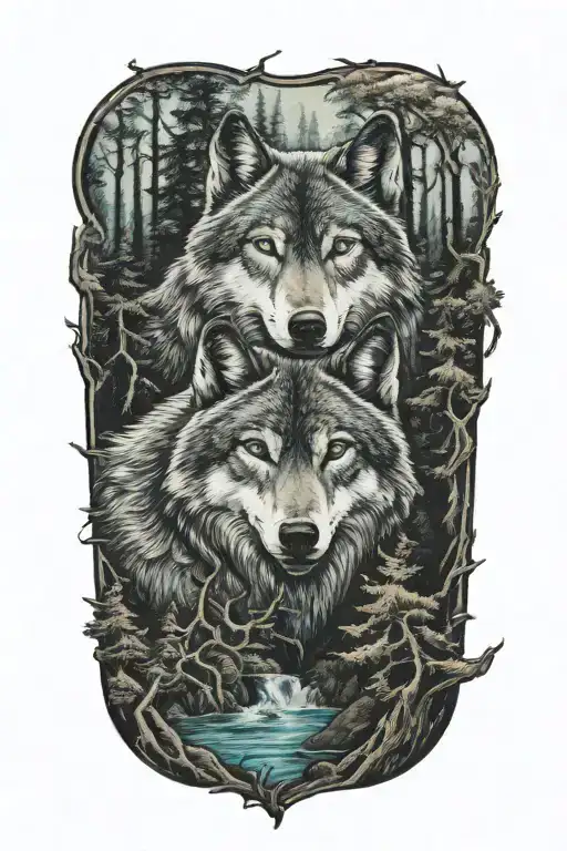 Wolf Blue Eyes Howling Forest Landscape