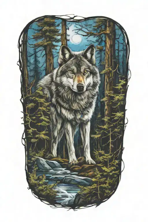 Wolf Blue Eyes Howling Forest Landscape