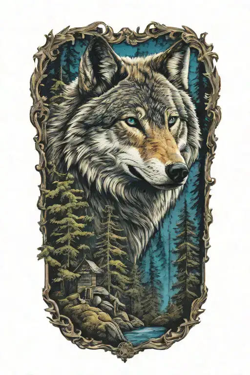 Wolf Blue Eyes Howling Forest Landscape
