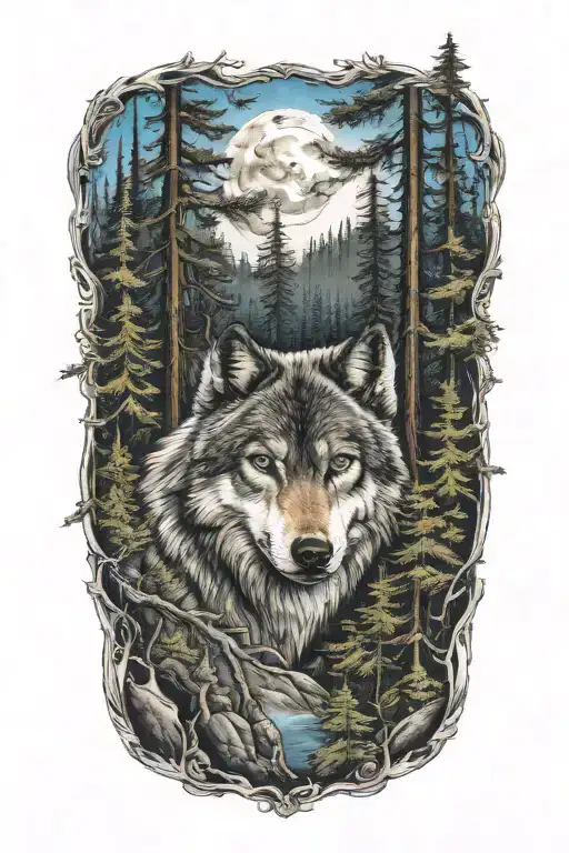 Wolf Blue Eyes Howling Forest Landscape