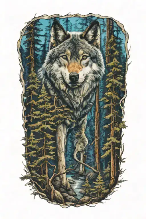 Wolf Blue Eyes Howling Forest Landscape