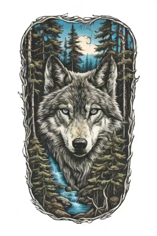 Wolf Blue Eyes Howling Forest Landscape