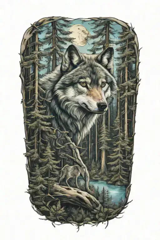 Wolf Blue Eyes Howling Forest Landscape
