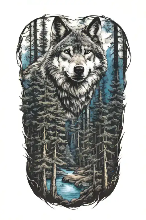 Wolf Blue Eyes Howling Forest Landscape