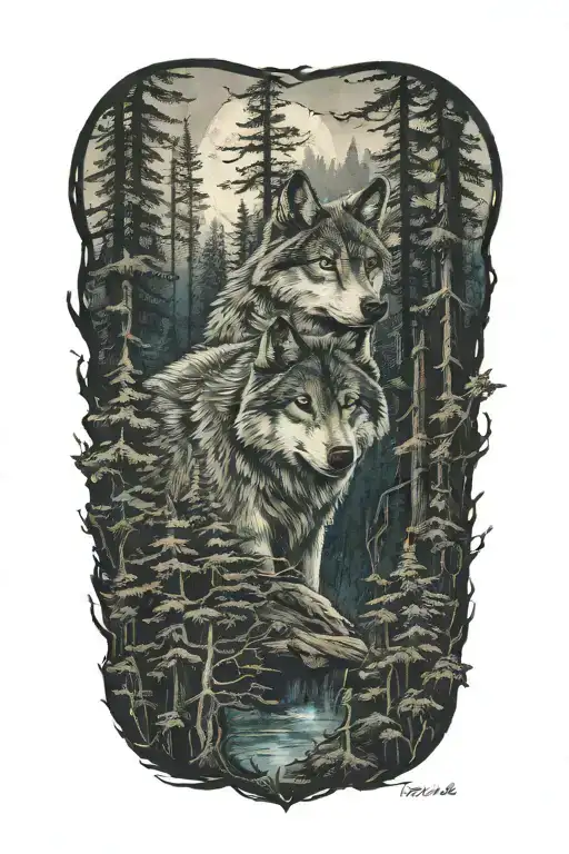 Wolf Blue Eyes Howling Forest Landscape