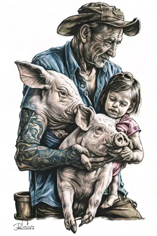Dad And Daughter With Pig Tale Blue Pink