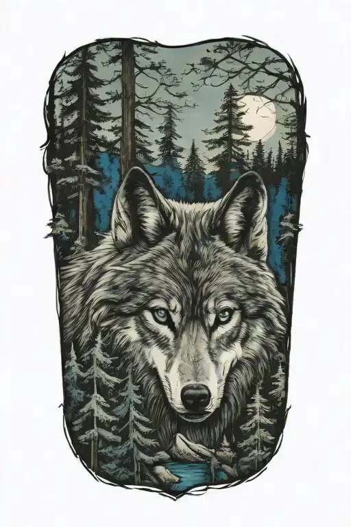 Wolf Blue Eyes Howling Forest Landscape