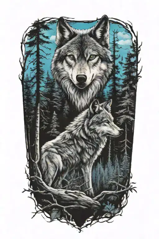 Wolf Blue Eyes Howling Forest Landscape