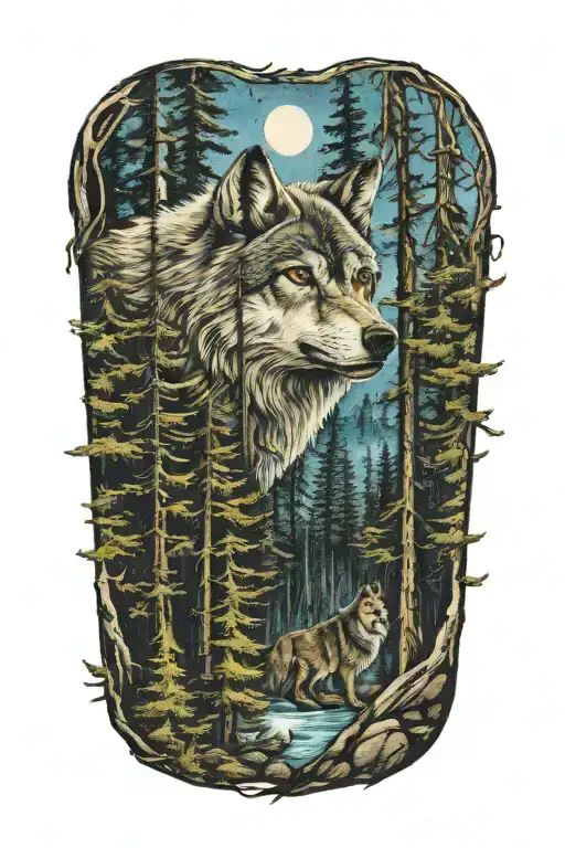 Wolf Blue Eyes Howling Forest Landscape