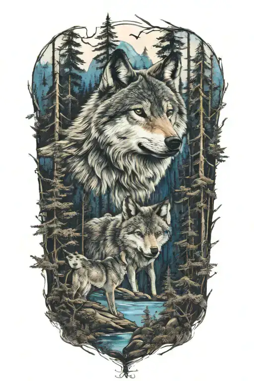 Wolf Blue Eyes Howling Forest Landscape