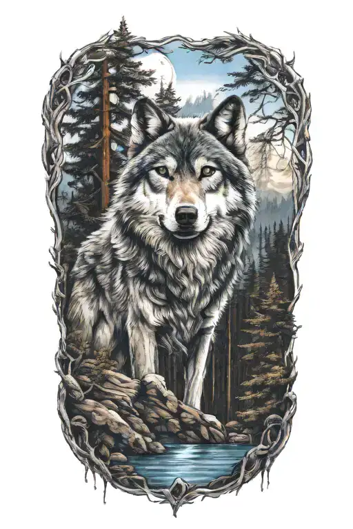 Wolf Blue Eyes Howling Forest Landscape