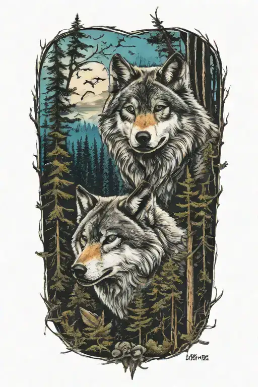 Wolf Blue Eyes Howling Forest Landscape